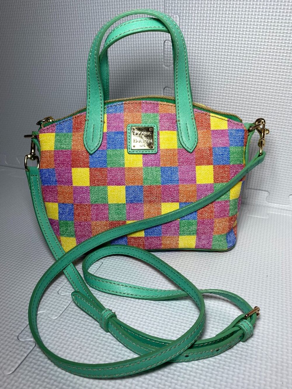 DOONEY & BOURKE Multicolor Plaid Patchwork Checkered Satchel Crossbody Bag NWOT